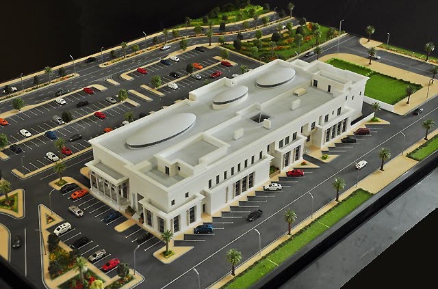 Miniature Sharjah university building model with car park